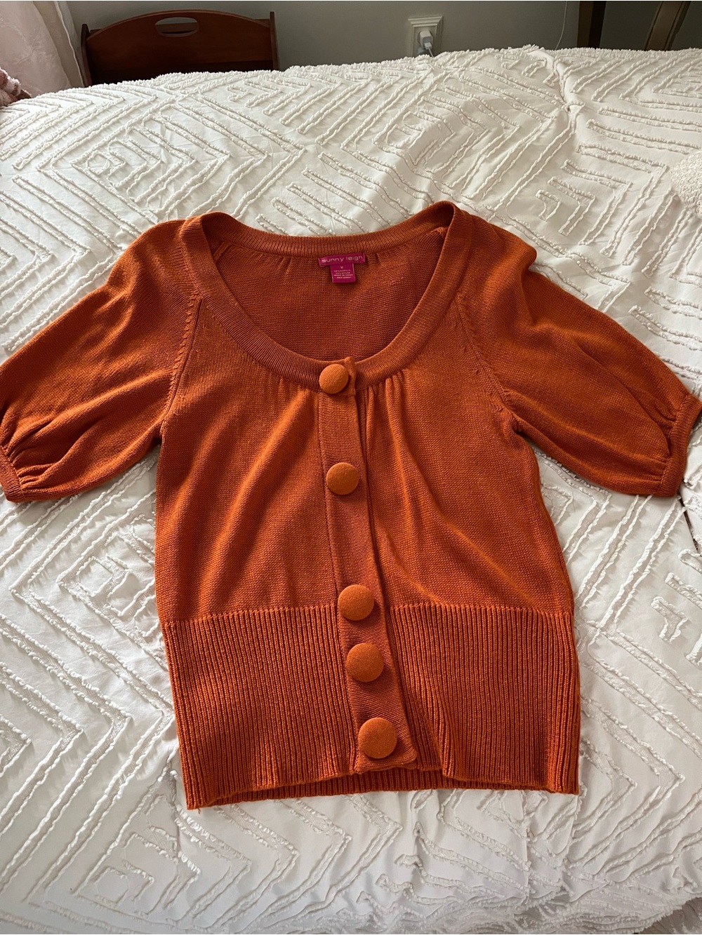 Sunny Leigh Rust-Orange Short-Sleeve Button Cardigan